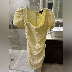 Missguided Yellow Eyelet Cap Sleeve Dress | Size 8